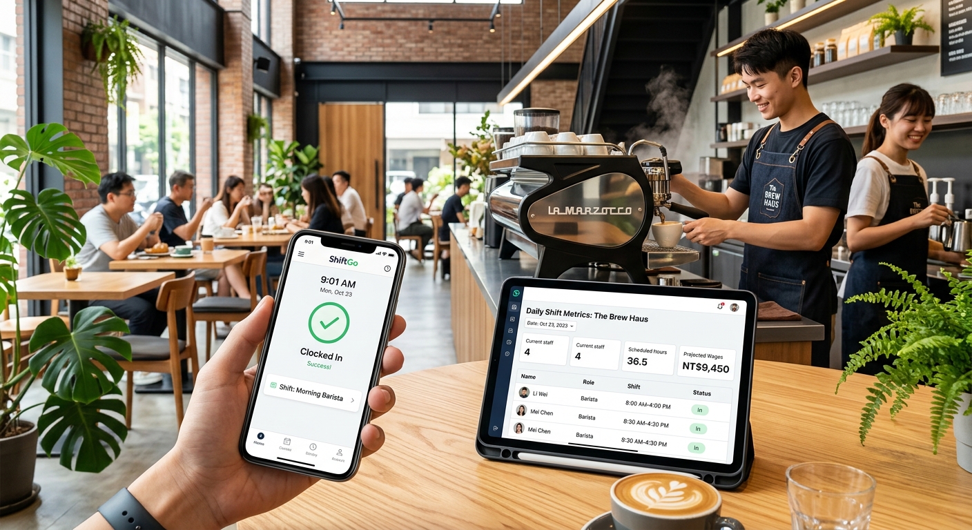 早午餐咖啡館排班示意:ShiftGo 工時與薪資管理