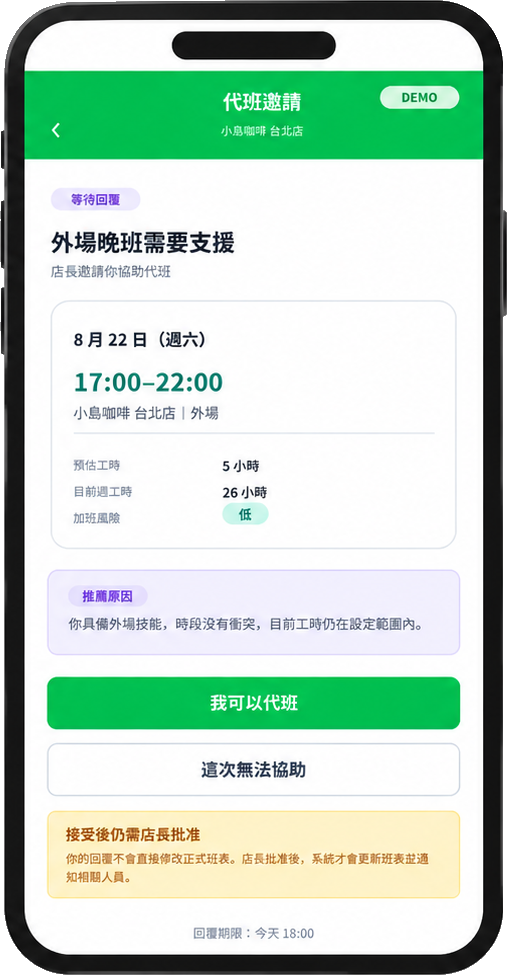 員工代班邀請 Demo Mockup